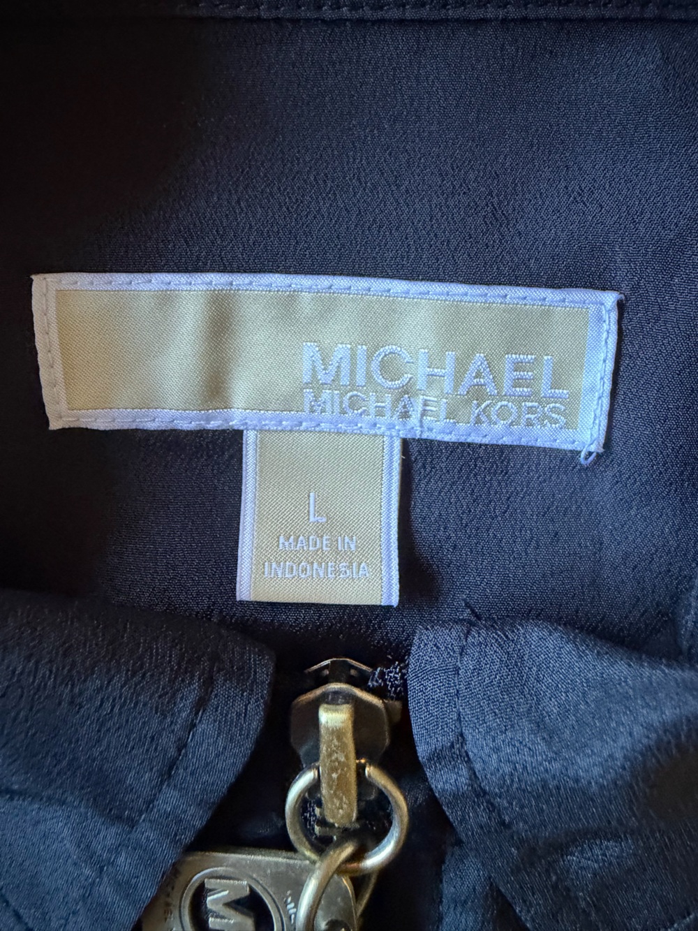 Michael Kors Black Button-Front Zip Shirt with Gold Hardware - Picture 3 of 4